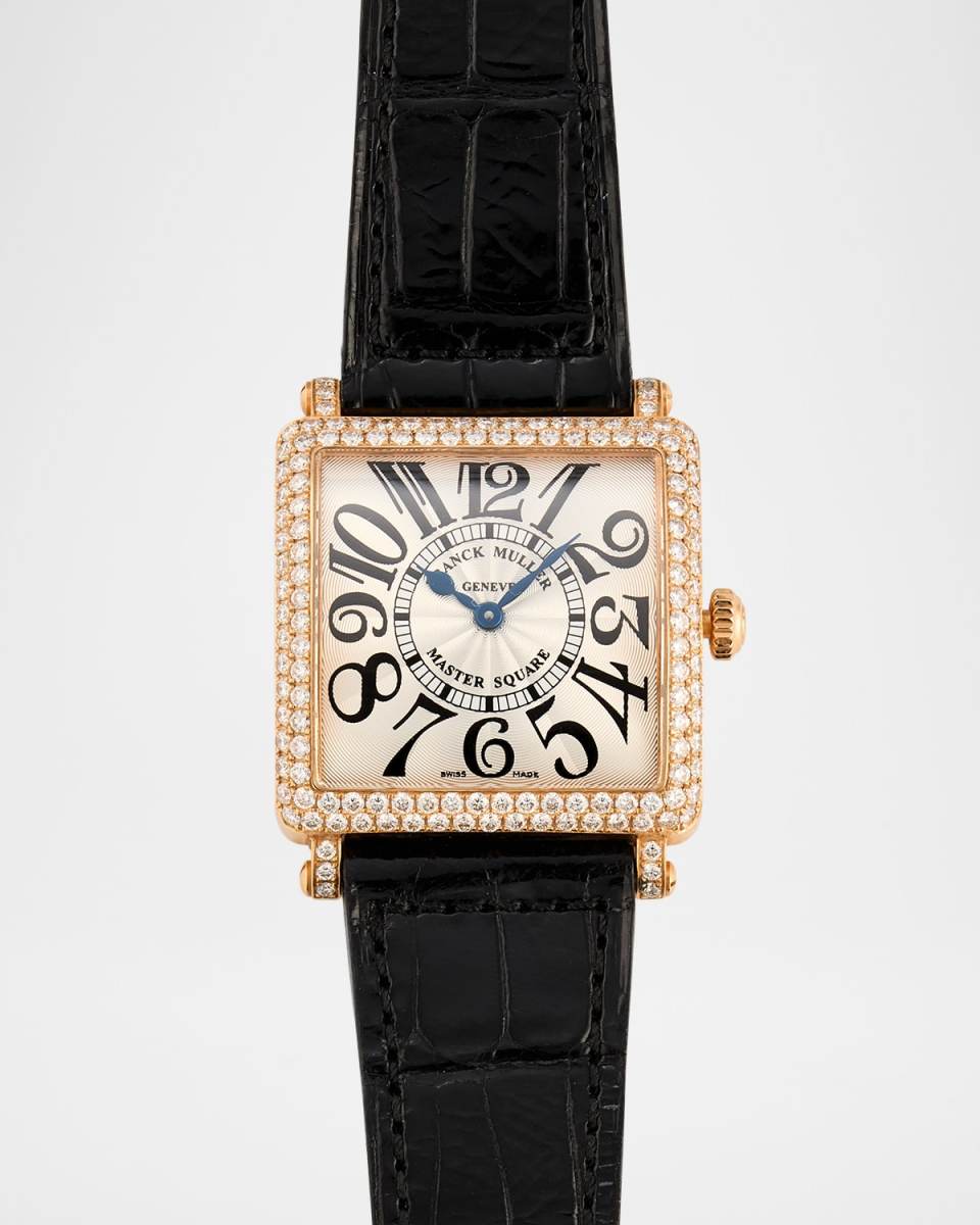 30mm 18K Rose Gold Master Square Diamond Watch with Alligator Strap