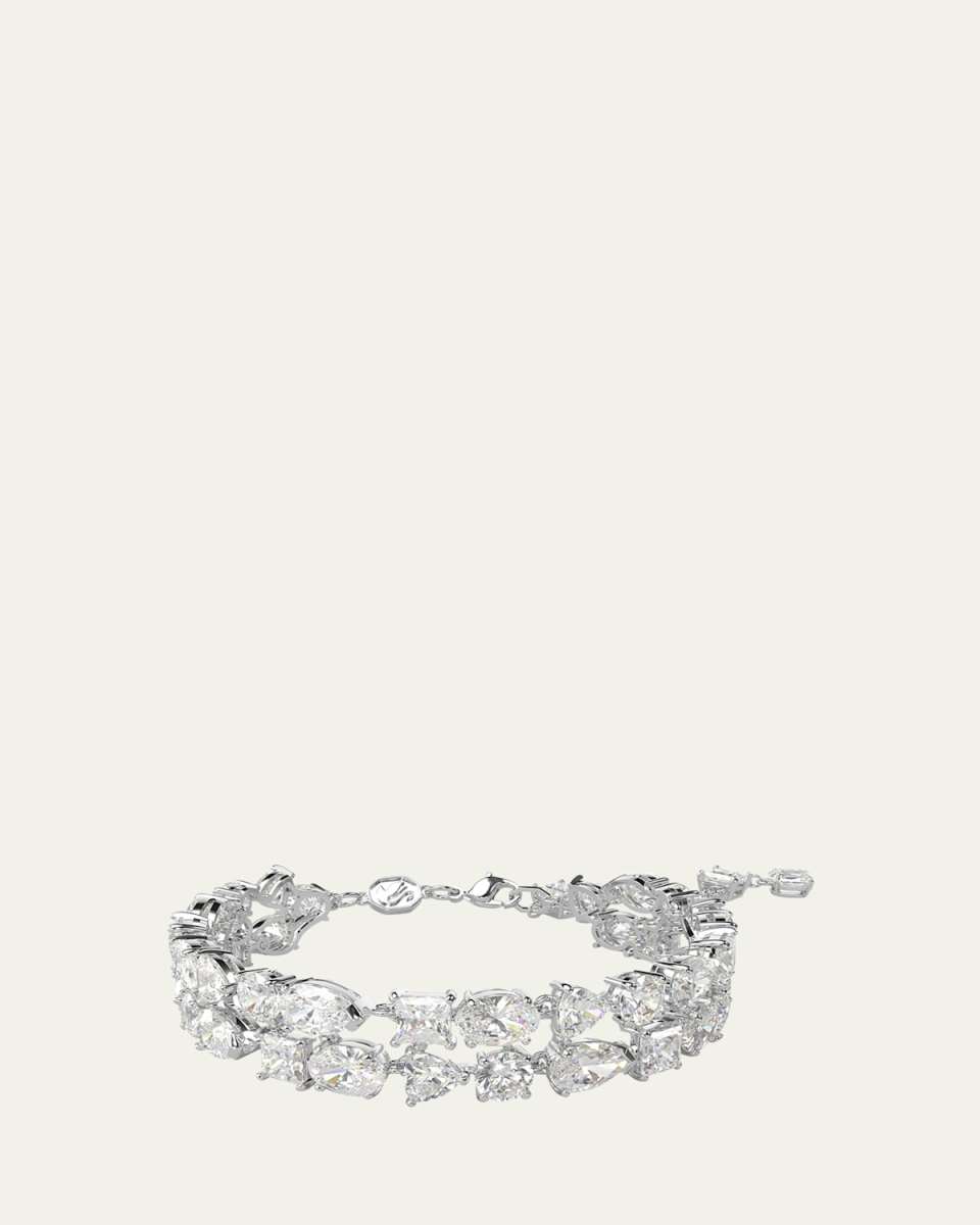 Rhodium-Plated Mix-Cut Zirconia Crystal Double-Row Bracelet