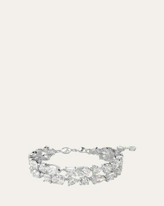 Rhodium-Plated Mix-Cut Zirconia Crystal Double-Row Bracelet