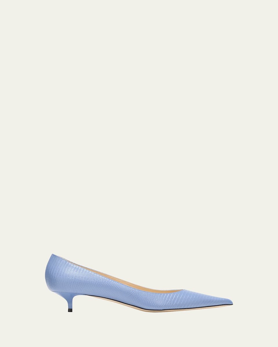 Amelia Embossed Leather Kitten-Heel Pumps