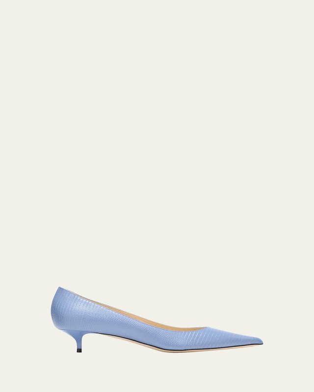 Amelia Embossed Leather Kitten-Heel Pumps