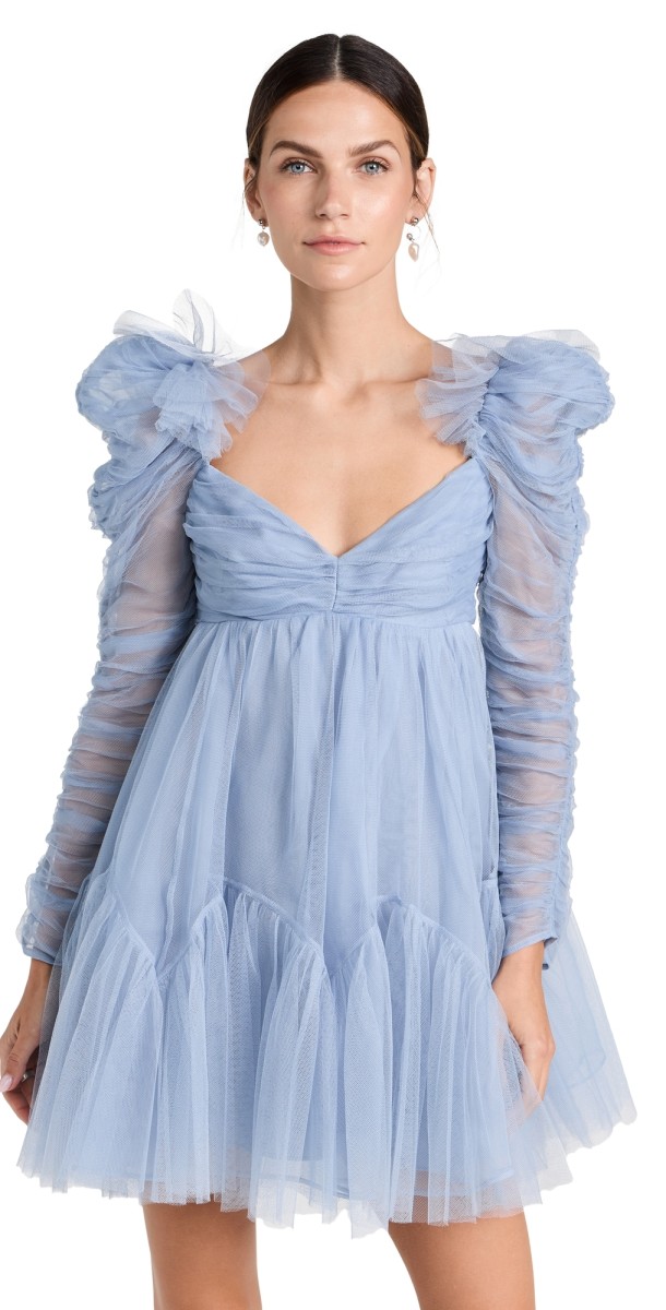 Zimmermann Tulle Ruched Mini Dress Dusty Blue