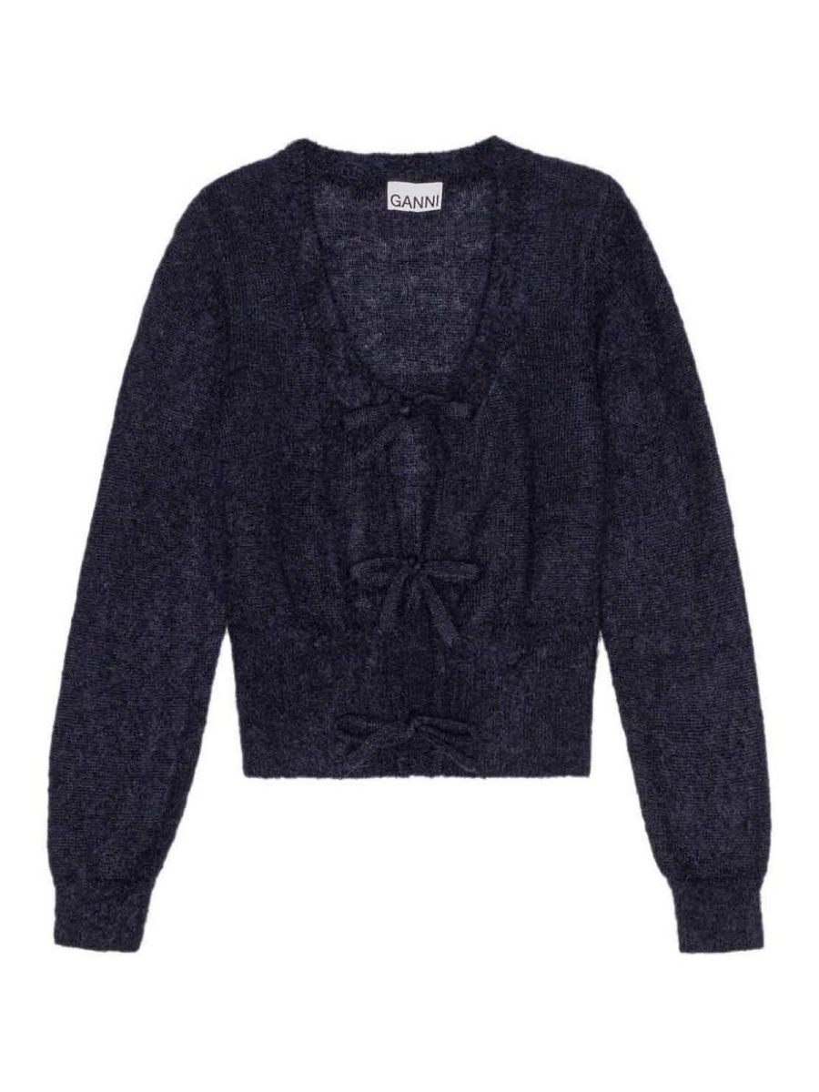 Ganni Pull Col Rond - Bleu Foncé