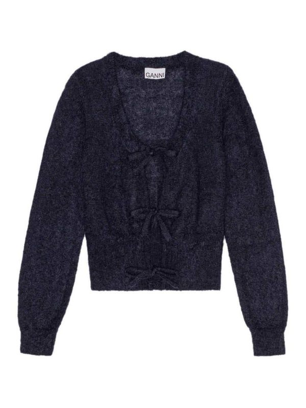 Ganni Pull Col Rond - Bleu Foncé