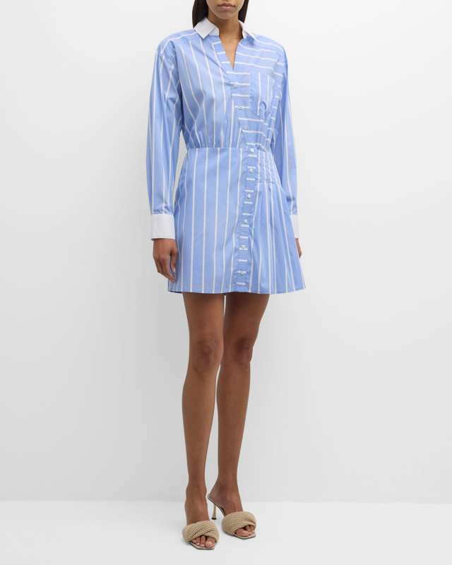 Poppe Multi-Stripe Long-Sleeve Mini Shirtdress