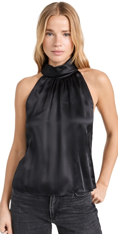 FRAME Foldover Mock Neck Top Black