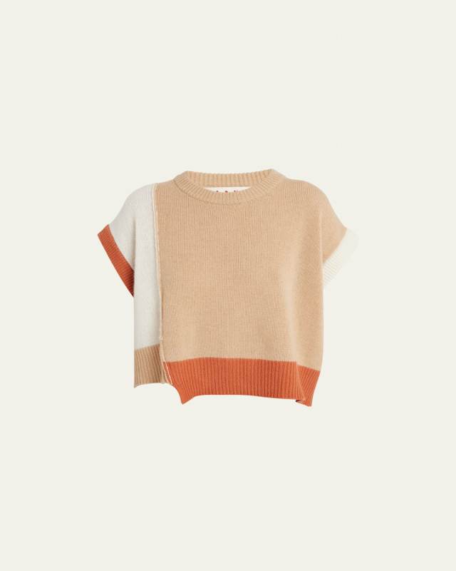 Asymmetrical Length Cashmere Crewneck Sweater