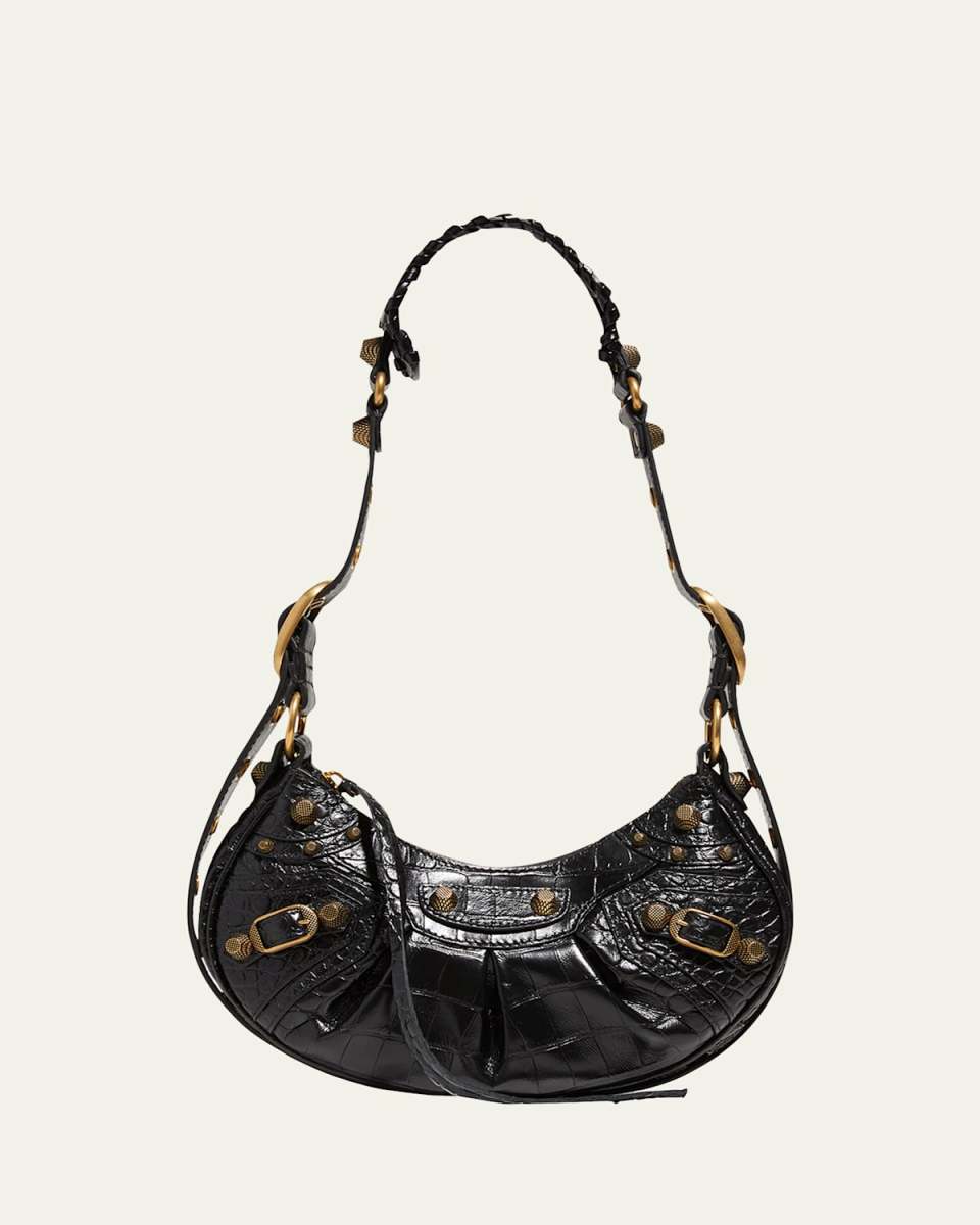 Le Cagole XS Croc-Embossed Shoulder Bag