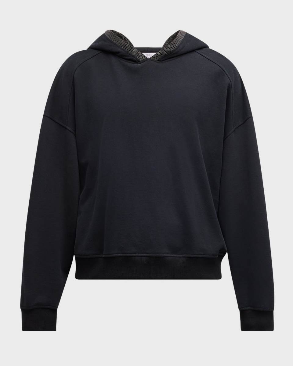 Monili-Trim Smooth Cotton Fleece Hoodie