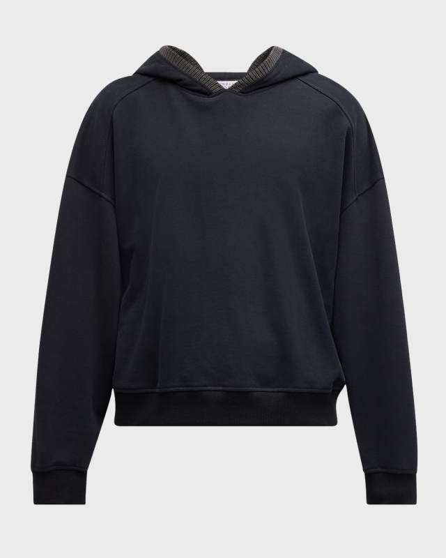 Monili-Trim Smooth Cotton Fleece Hoodie