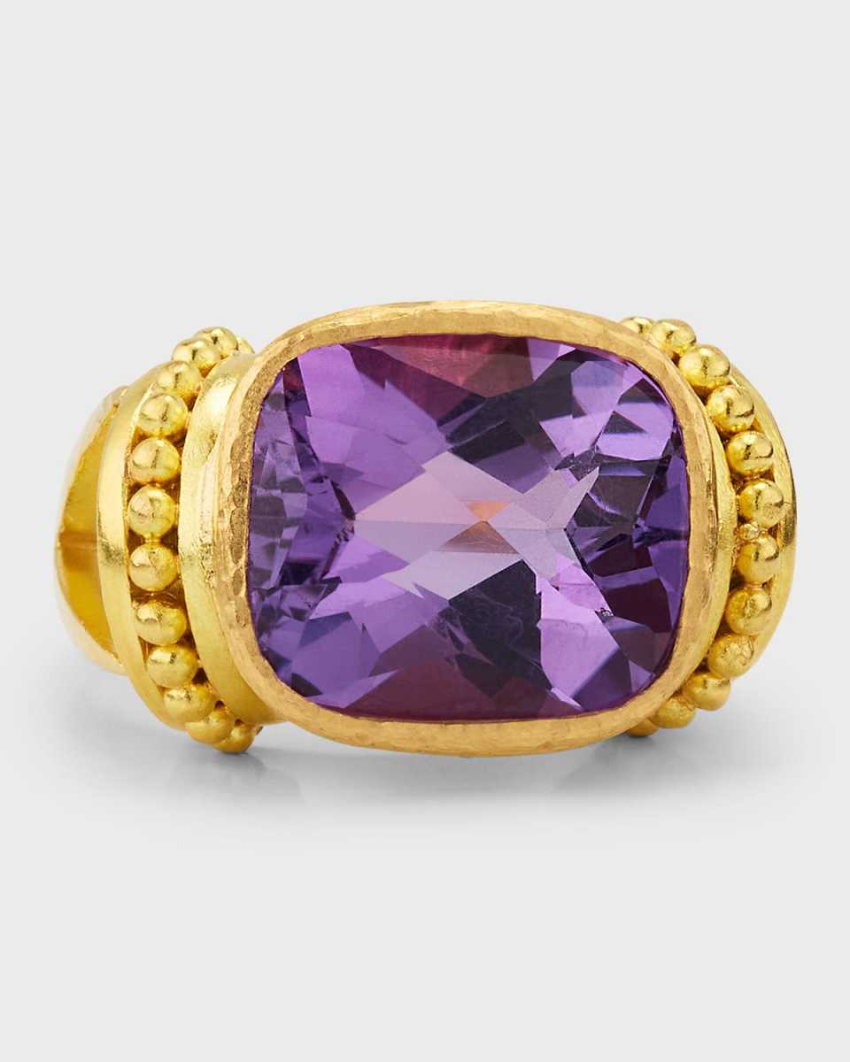 19K Horizontal Oval Amethyst Ring with Granulation, Size US