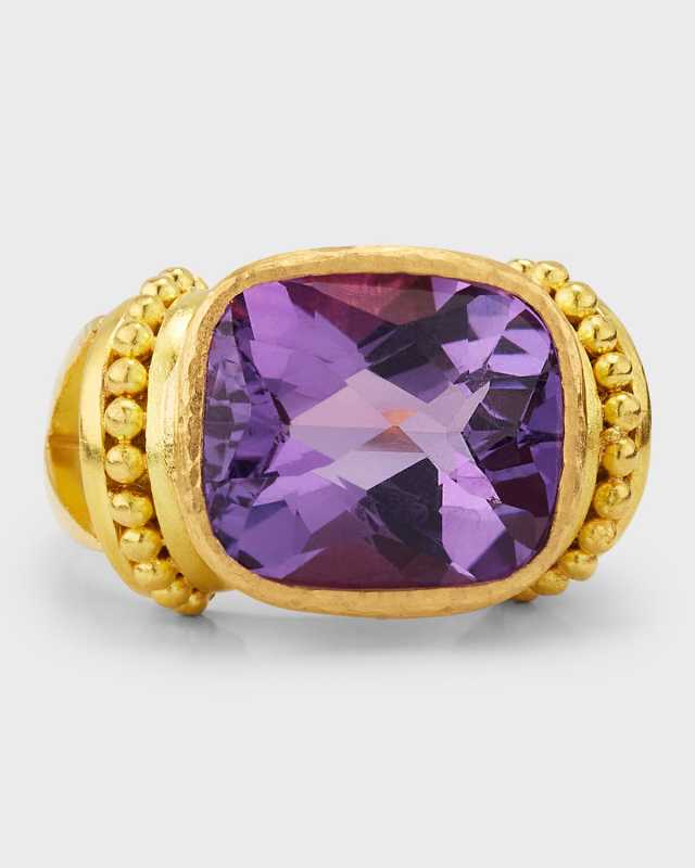 19K Horizontal Oval Amethyst Ring with Granulation, Size US