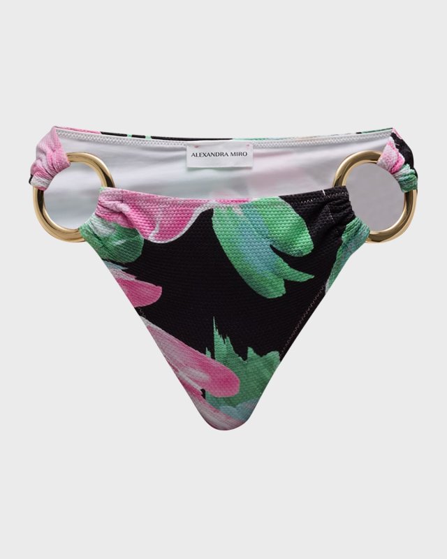 Winter Floral Tanga Ring Bikini Bottoms