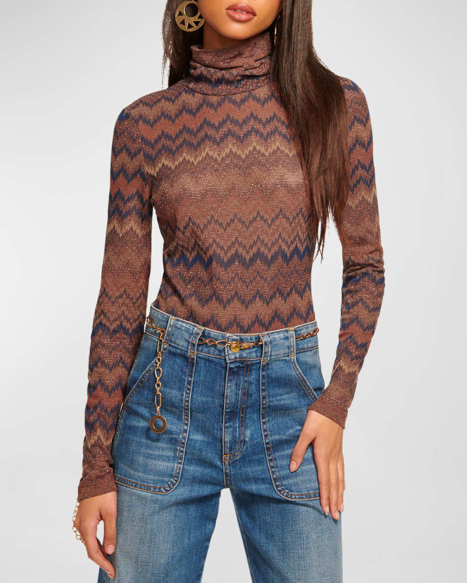 Prudence Metallic Chevron-Knit Top