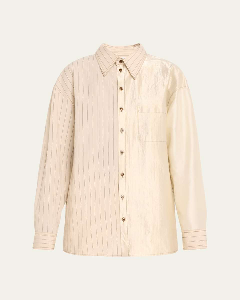 Colorblock Striped Jumbo Button-Front Shirt