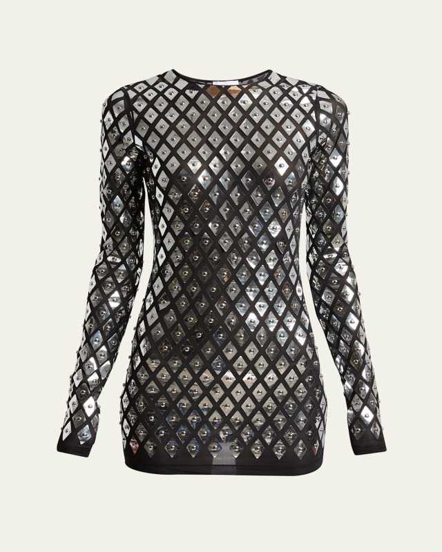 Studded Long-Sleeve Mini Dress