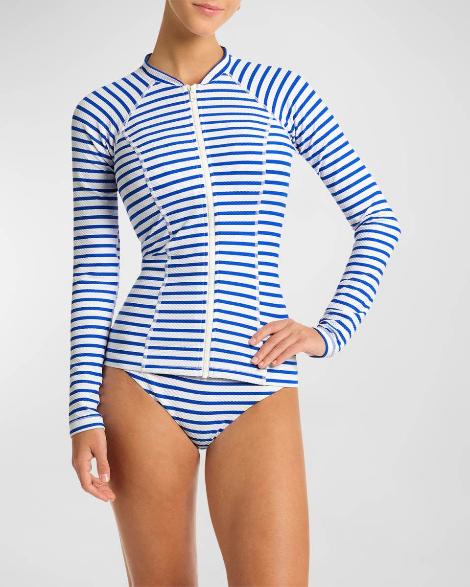 Amalfi Striped Long-Sleeved Rashguard Swim Top