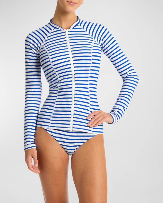 Amalfi Striped Long-Sleeved Rashguard Swim Top