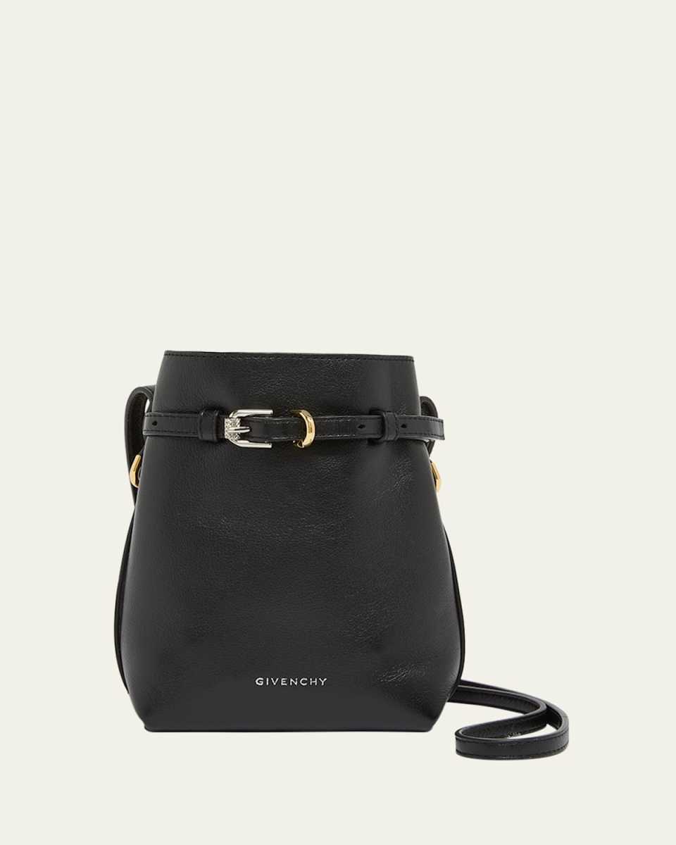Voyou Phone Pouch Bucket Bag in Shiny Tumbled Leather