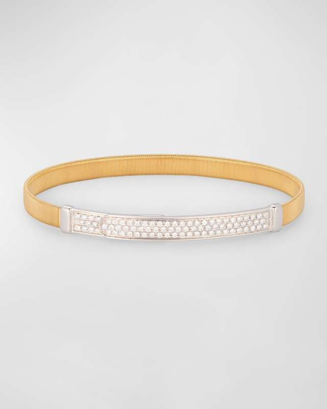 18K Yellow Gold Coil and Pavé Diamond Thin Bangle Bracelet