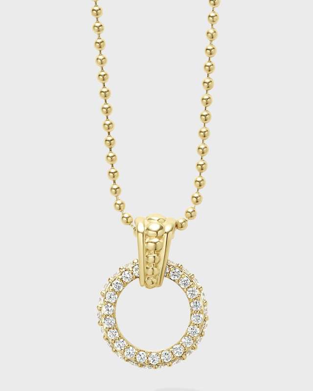 18K 9mm Diamond-Circle Pendant Necklace