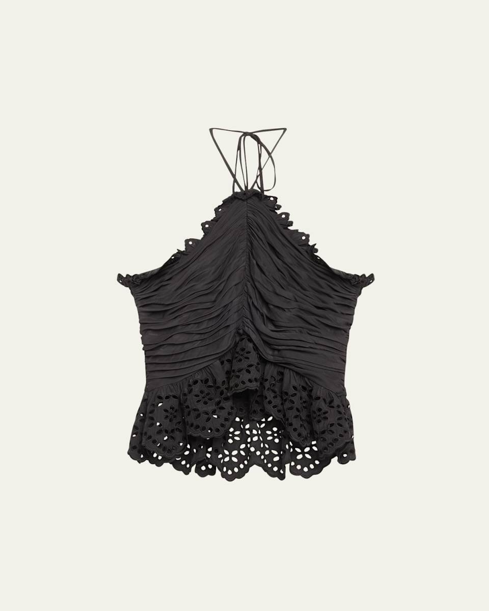 Michelle Gathered Eyelet-Trim Halter Blouse