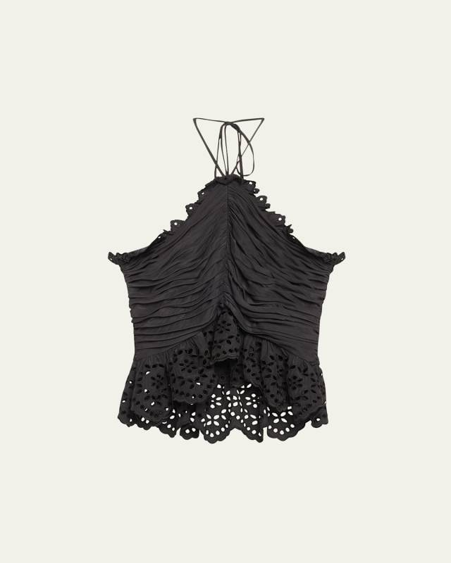 Michelle Gathered Eyelet-Trim Halter Blouse