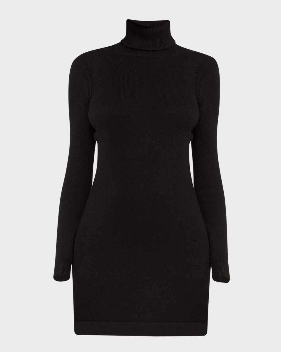 Turtleneck Open-Back Cashmere Mini Sweater Dress