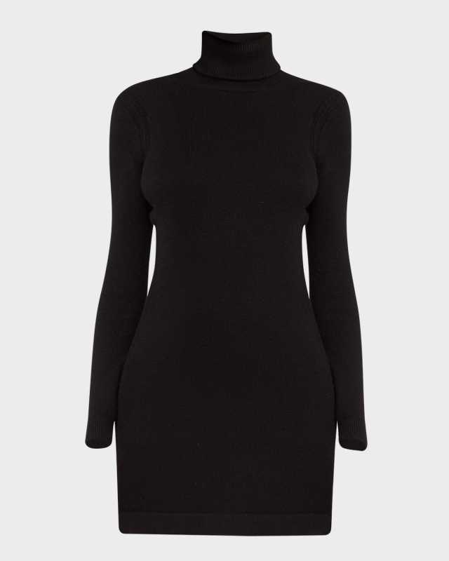 Turtleneck Open-Back Cashmere Mini Sweater Dress