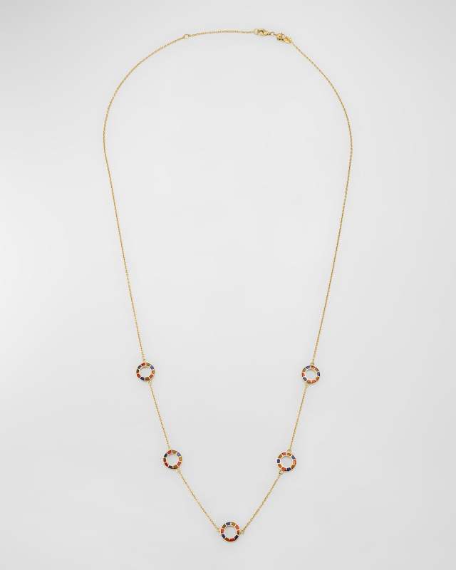 Lapis, Tigers Eye, and Carnelian Dash Five Circle Station Necklace