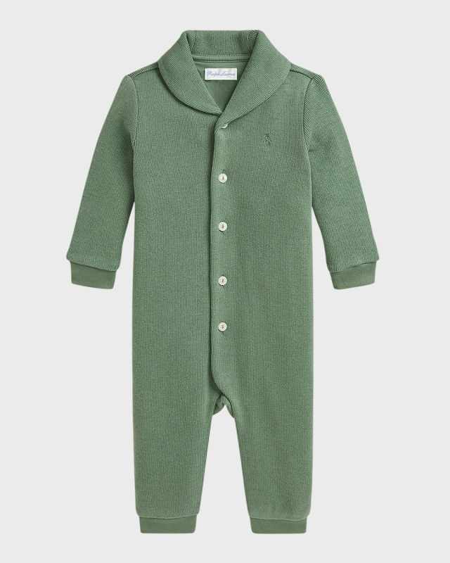 Boy's Shawl Collared Embroidered Coverall, Size 3M-12