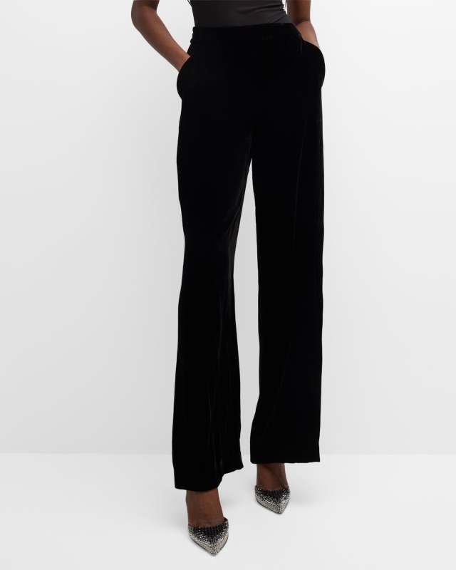 Bella High-Rise Straight-Leg Velvet Pants