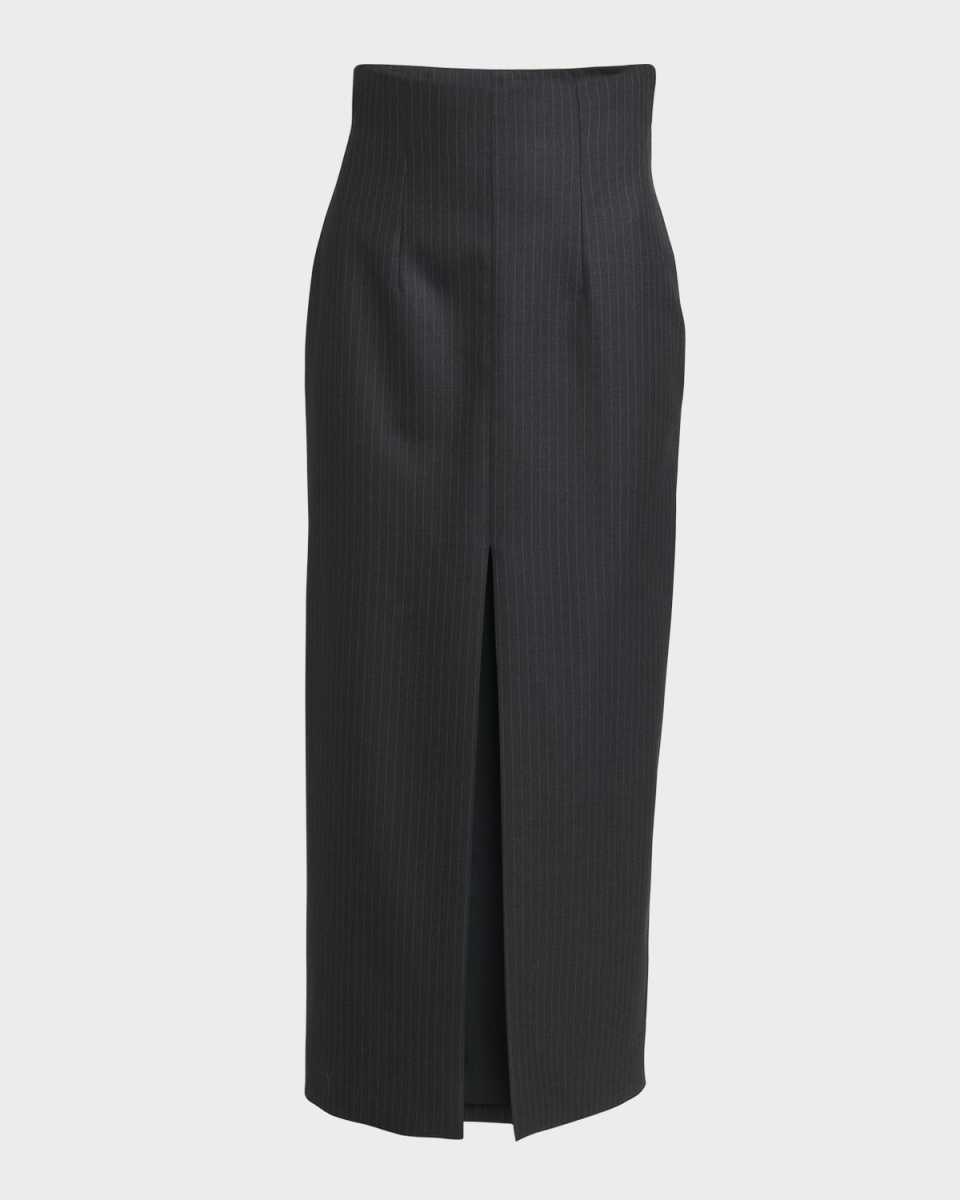 Wool Pinstripe Pencil Skirt with Slit