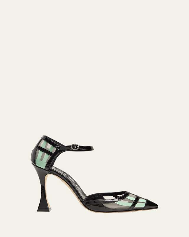 Urema Bicolor Patent Mesh Ankle-Strap Pumps