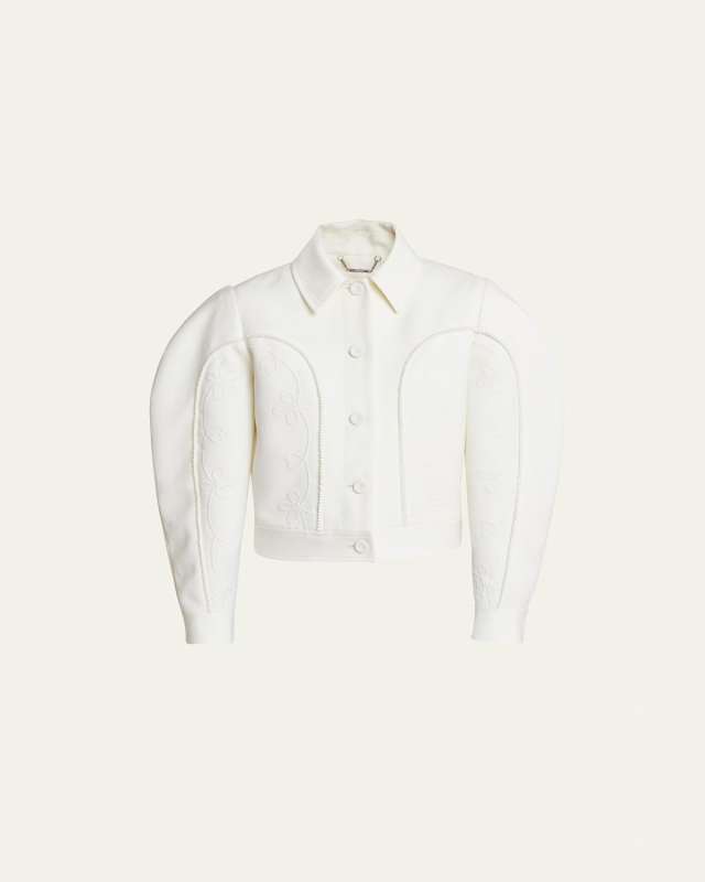 Structured Embroidered Heavy Wool Gabardine Jacket