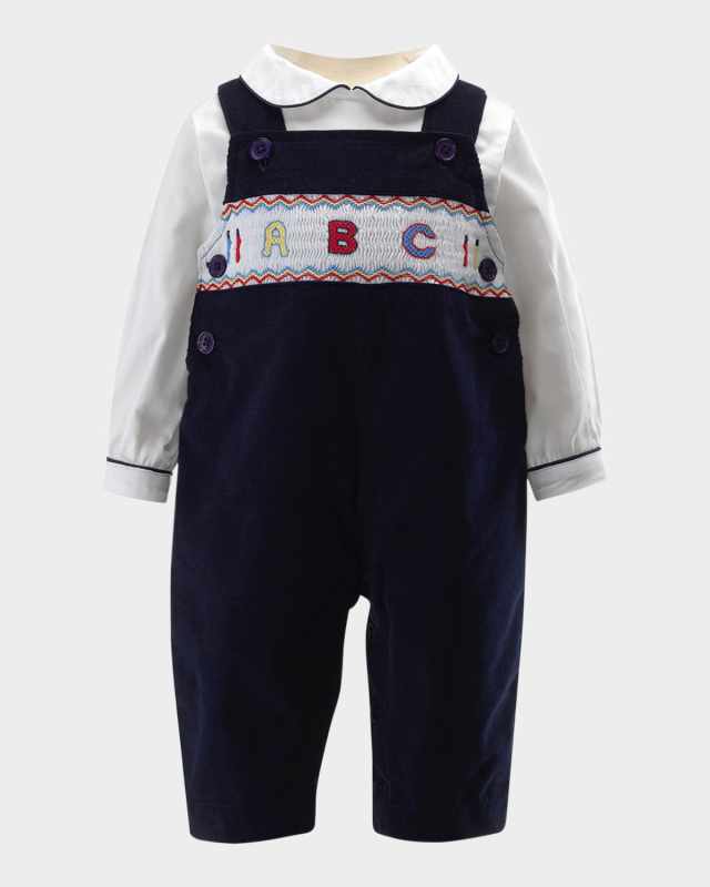Boy's ABC Smocked Overall W/ Shirt Set, Size 6M-24