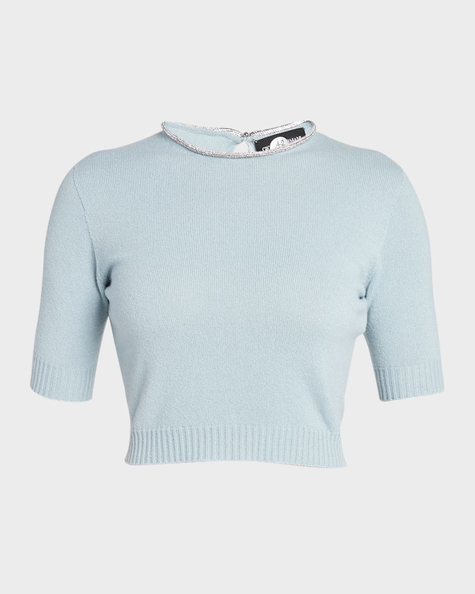 Crystal-Trim Cashmere Crop Top