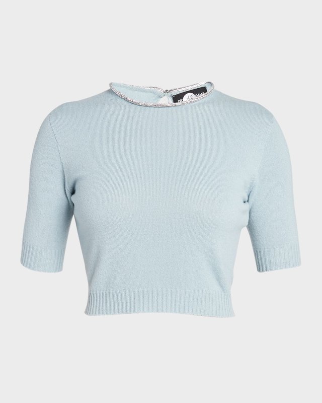 Crystal-Trim Cashmere Crop Top