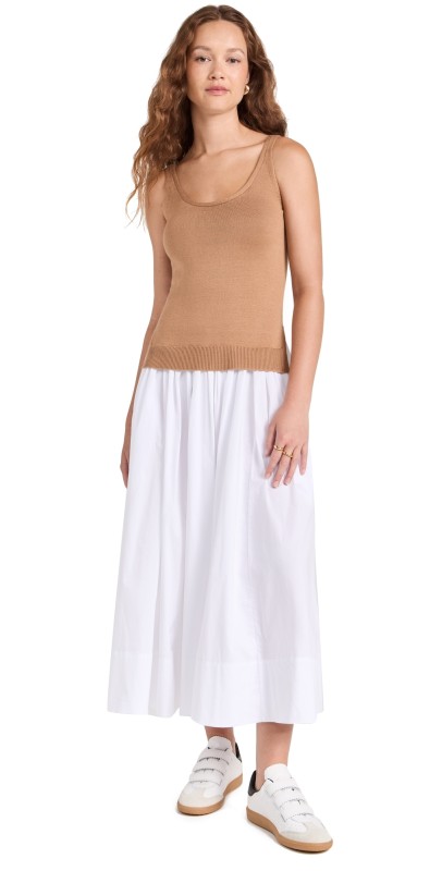 STAUD Corey Dress Tan/White