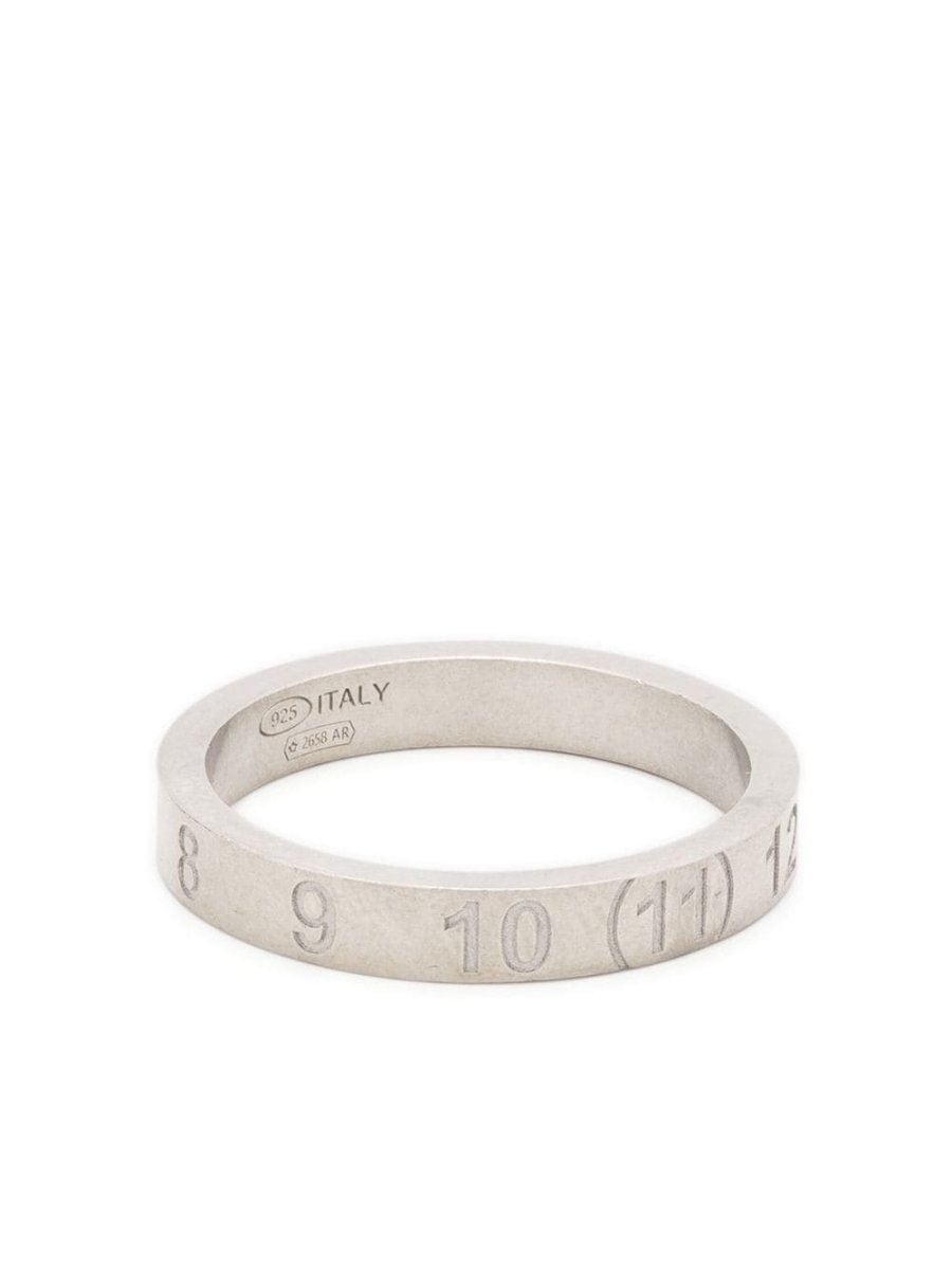 number-engraved brushed silver ring