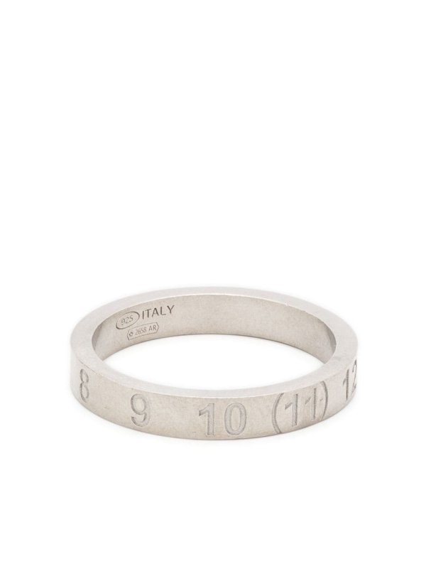 number-engraved brushed silver ring