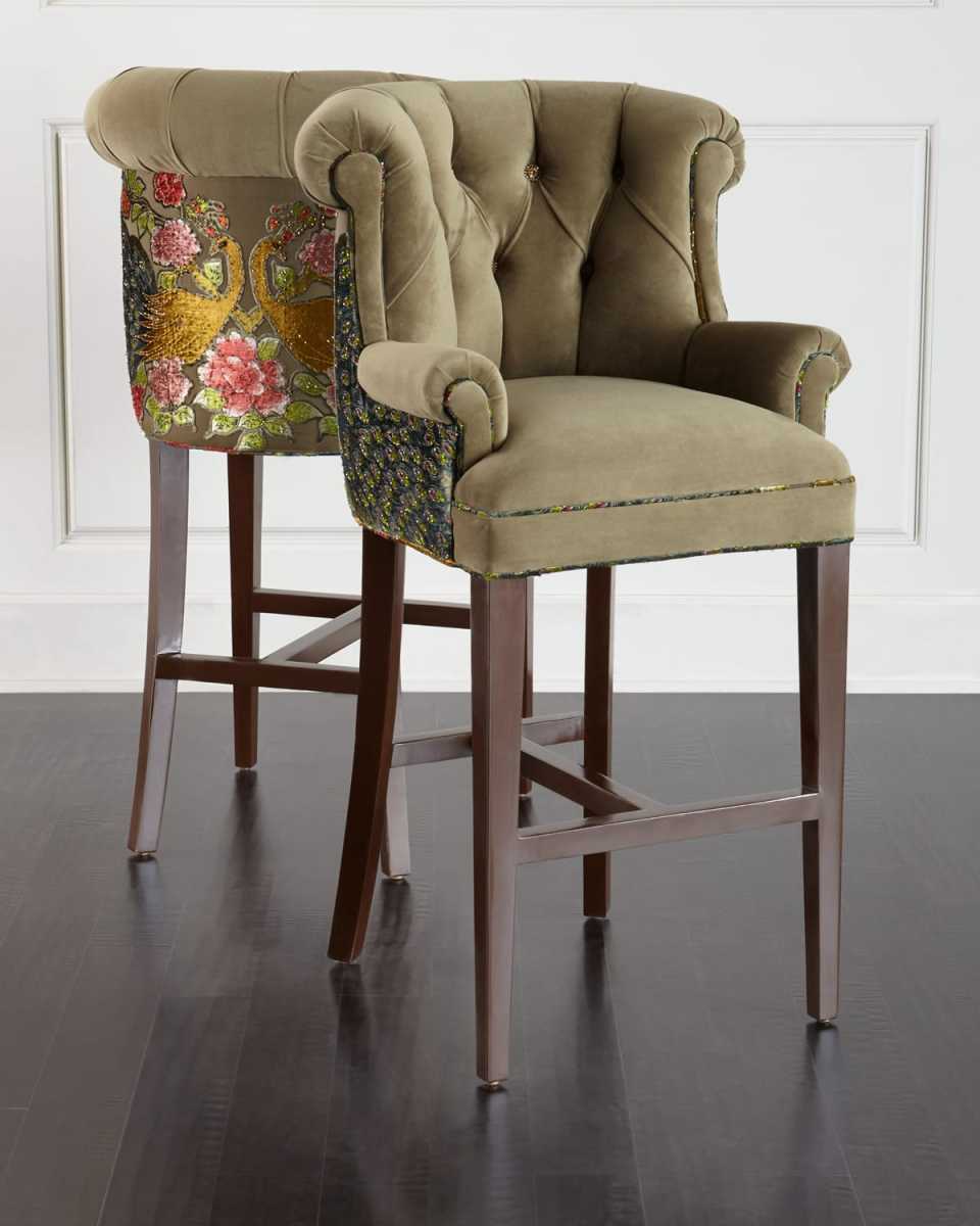 Peacock Tufted Barstool, 32.5"