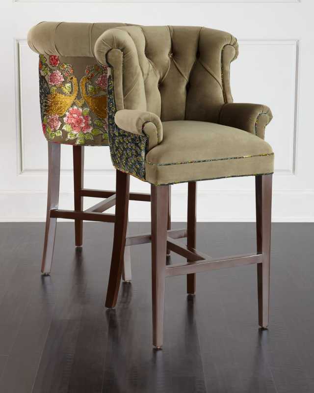 Peacock Tufted Barstool, 32.5"