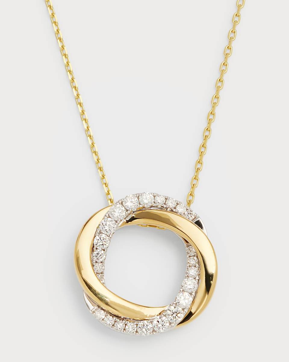 18K Yellow and White Gold Small Halo Twist Diamond and Polished Necklace