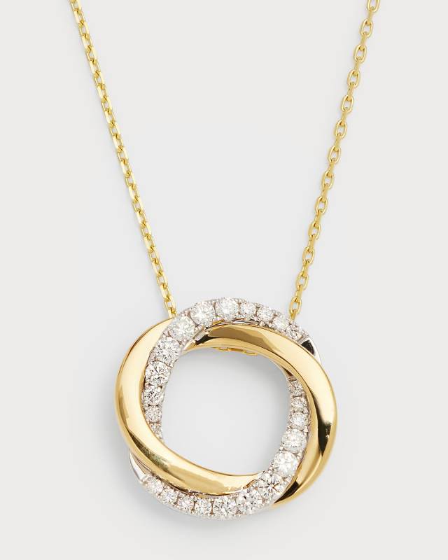 18K Yellow and White Gold Small Halo Twist Diamond and Polished Necklace