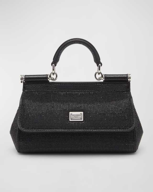 Sicily Crystal Leather Top-Handle Bag
