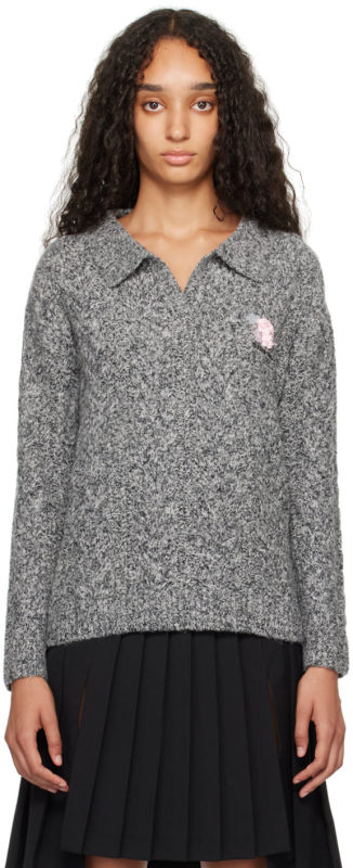 SHUSHU TONG Gray Lapel Collar Knit Polo
