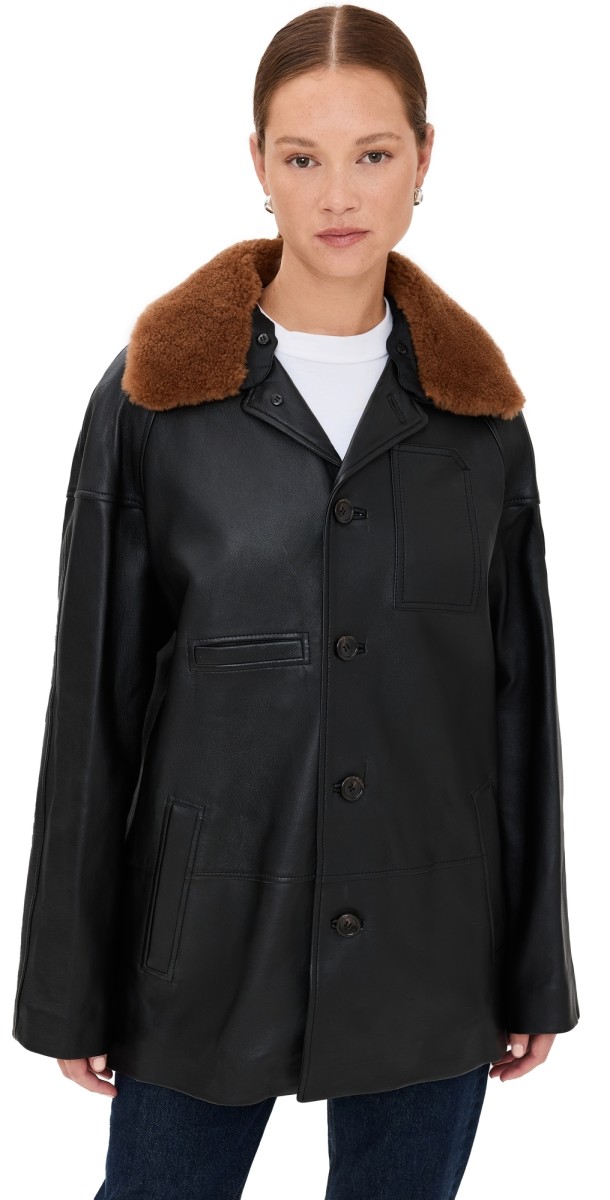 Tibi Leather Carcoat Black