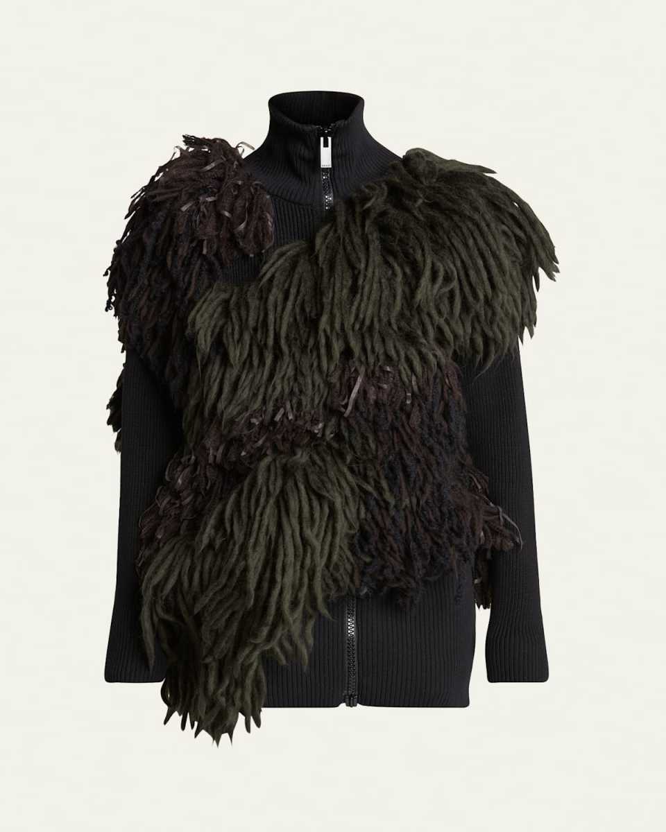 Zip-Up Fringe Knit Jacket