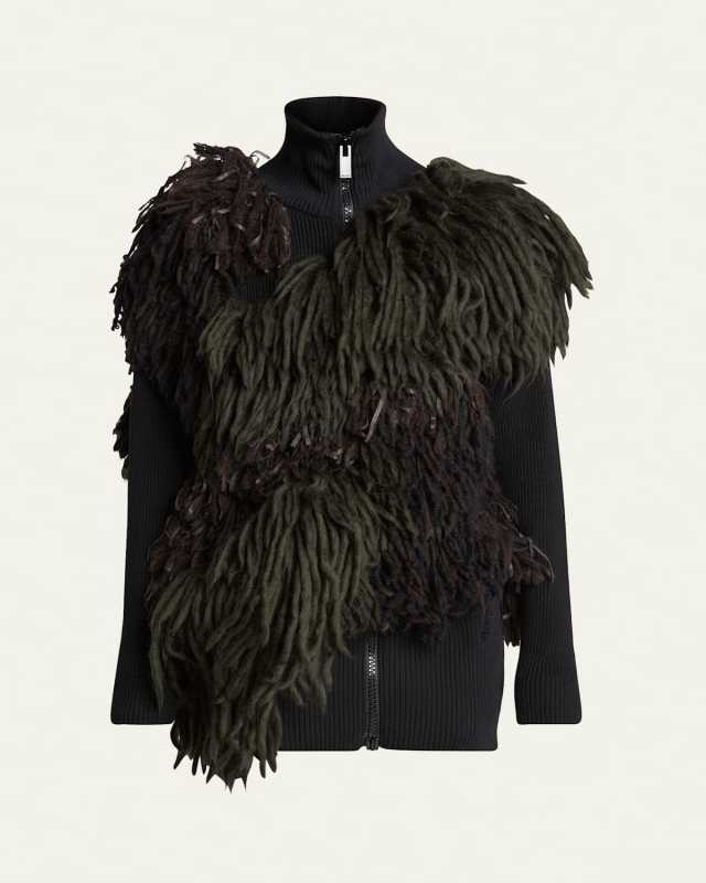 Zip-Up Fringe Knit Jacket